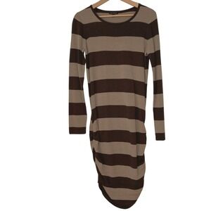 Harve Benard Womens Striped Long Sleeve Bodycon Knit Dress Size Large Brown‎ Tan